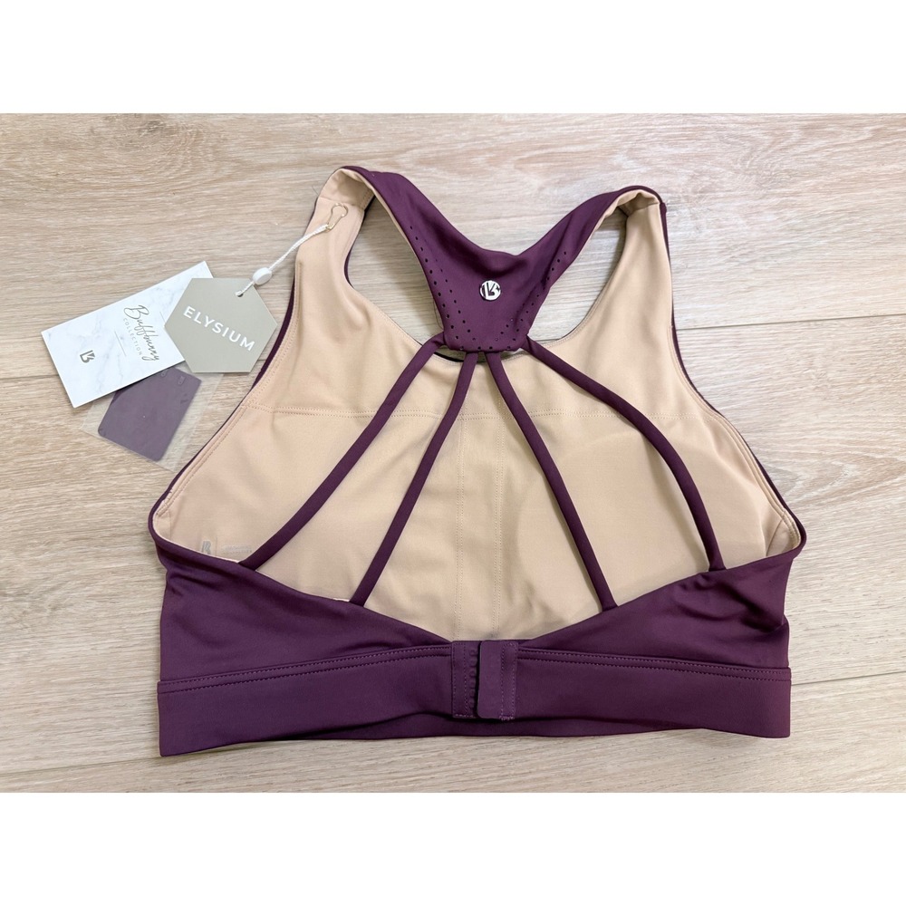 NWT Buffbunny Elysium Sports Bra Large Plum Purple Strappy Back Laser Cut